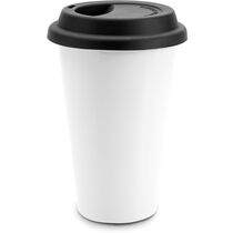 Taza de ceramica de doble pared con tapa personalizada negro Taza de ceramica de doble pared con tapa personalizada negro