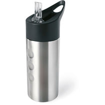 Botella acero inox con pajita plegable personalizada plata mate Botella acero inox con pajita plegable personalizada plata mate