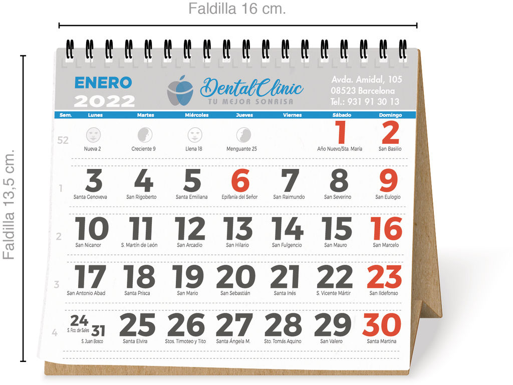 Calendario de mesa ecológico 2025 personalizado con espiral 16 x 14 cm