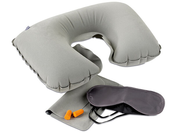 Set almohada antifaz tapones personalizado gris