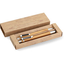Set de boligrafo de bambu en caja carton personalizado marron madera Set de boligrafo de bambu en caja carton personalizado marron madera