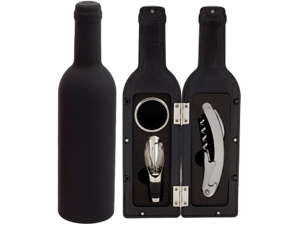 Set de vino 3 accesorios forma de botella mate