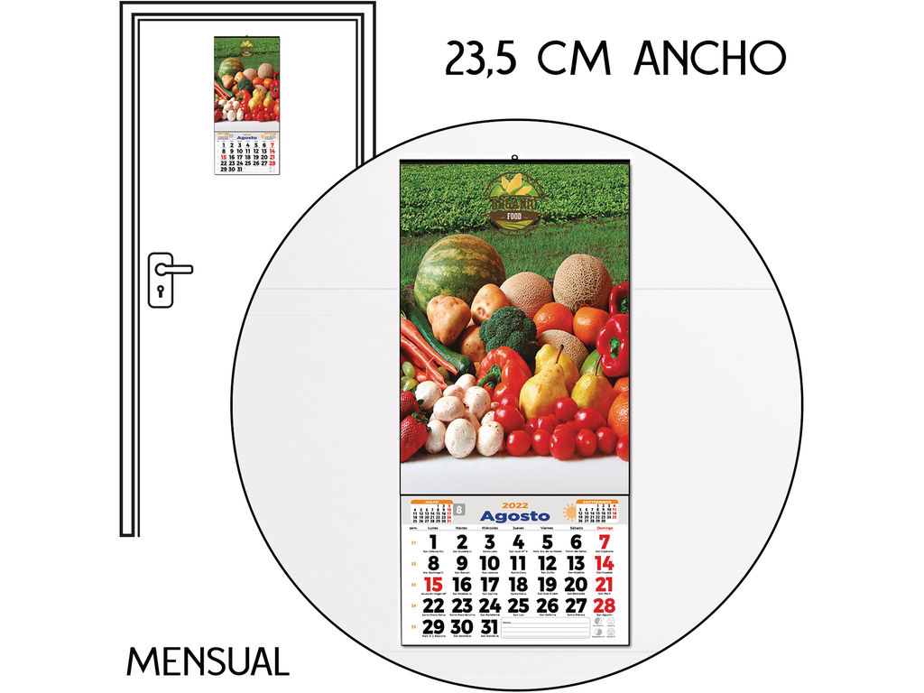 Calendario de pared 2024 mensual (ancho 23,5 cm)