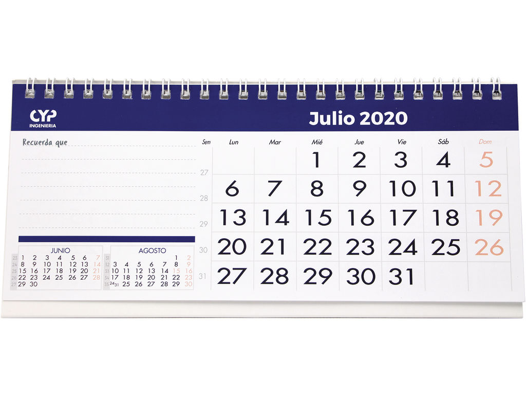 Calendario de mesa 2024 personalizado con espiral 22 x 10 cm