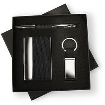 Set boligrafo giratorio tarjetero y llavero personalizado negro Set boligrafo giratorio tarjetero y llavero personalizado negro