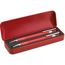 Set de boligrafos en caja de metal economico rojo Set de boligrafos en caja de metal economico rojo