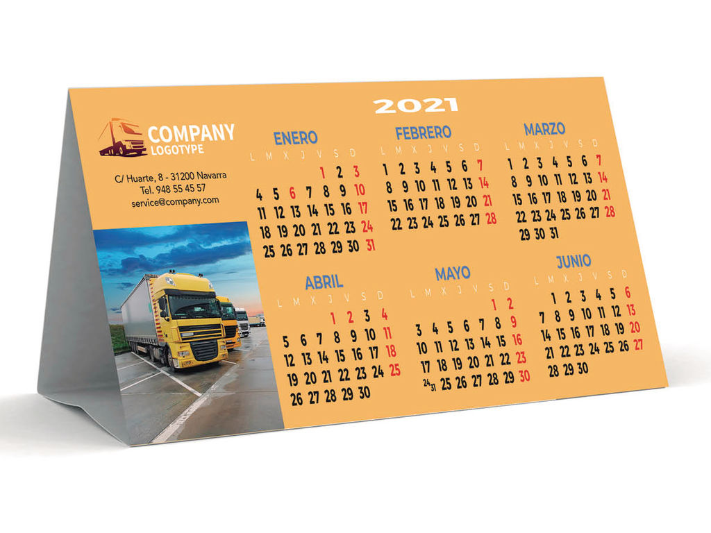 Calendario de mesa 2024 personalizado de cartón plastificado