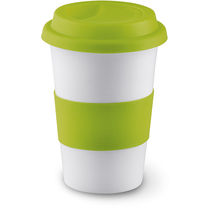Taza de ceramica con tapa y agarre silicona barata verde lima Taza de ceramica con tapa y agarre silicona barata verde lima
